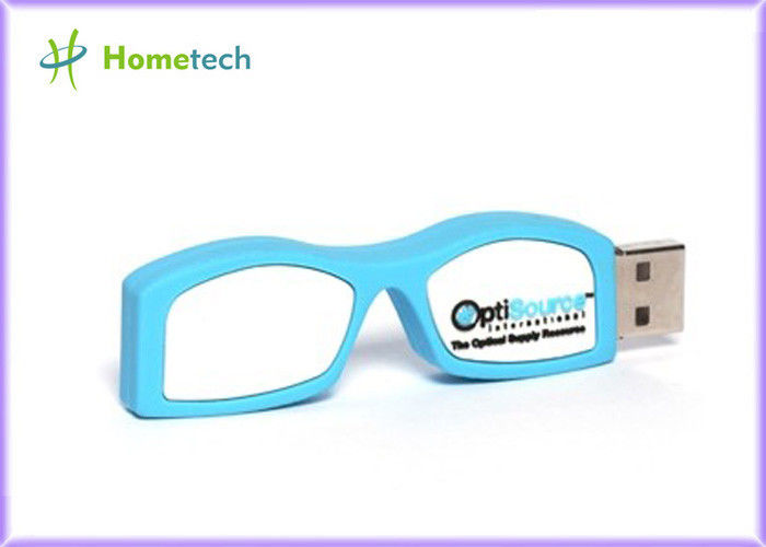 Kişiselleştirilmiş 32GB mavi sevimli gözlük kauçuk karikatür USB birden parlamak götürmek