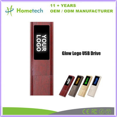 Parlak Ahşap USB Flash sürücüsü LED Işık Ahşap Kalem Sürücüsü USB Bellek Kılavuzu 8 GB 16 GB 32 GB 64 GB 128 GB