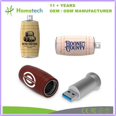 Wood Color USB Flash Drive 8GB-256GB USB 2.0/3.0 arayüzü ile Şarap Kovası Şekli