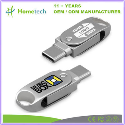 Şok geçirmez Çift USB-C USB-A Kapansız Flash Drive 3.0 Gümüş Özel