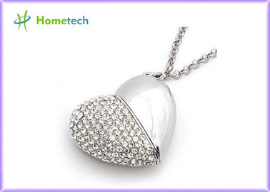 Gümüş USB 1.1 / 2.0 Kristal Kalp USB Flash Sürücü Takı, Toplu USB Flash Sürücüler