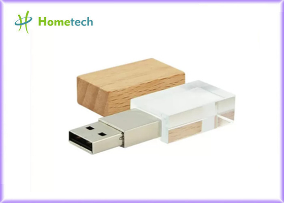 Ahşap Led ışıklı Kristal Usb Flash Sürücü 32GB 64GB 128GB Özel Logo kristal usb