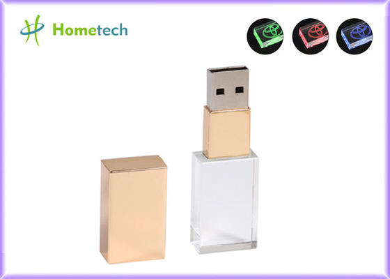 Özel kurumsal hediye cam usb çubuğu pendrive USB 2.0 3.0 Kristal LED 64GB Flash Bellek Çubuğu